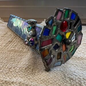 Vintage 1996 Hunt Signed Stained Glass Kaleidoscope Iridescent Blue Slag Glass